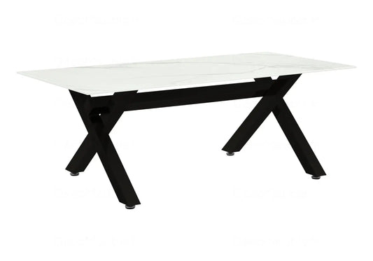 Table basse marbre blanc pied noir CROSS New Design