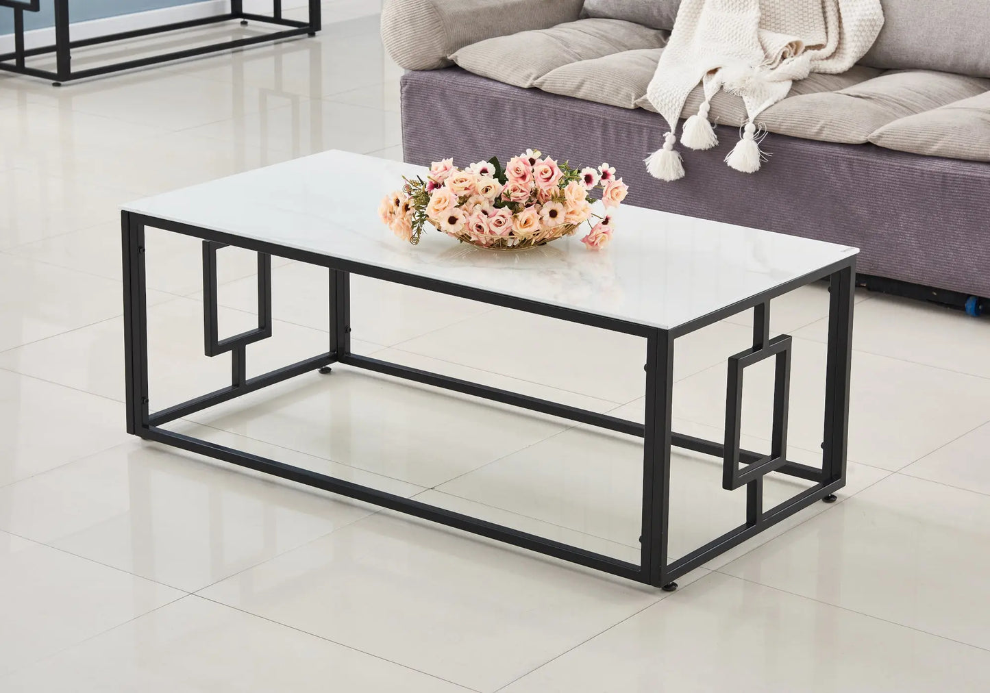 Table basse noire marbre blanc GLORY New Design