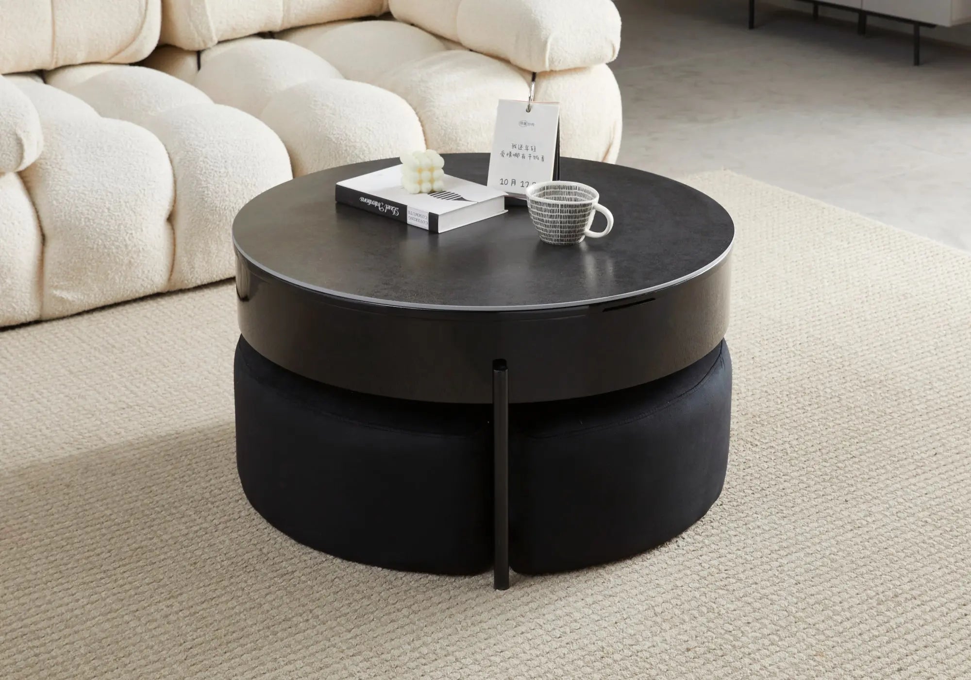 Table basse pouf noir céramique VÉGA Élégance Fonctionnalité – DEKOFLIX