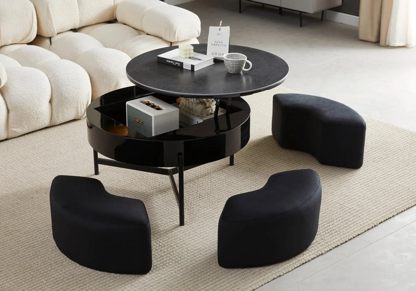Table basse pouf noir céramique VÉGA New Design