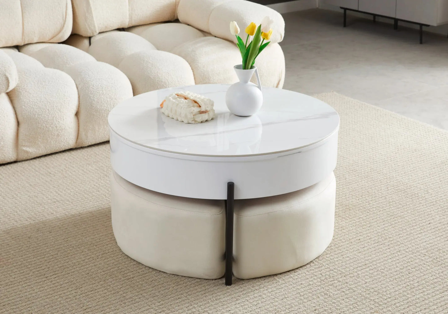 Table basse pouf noir céramique marbre blanc VÉGA New Design