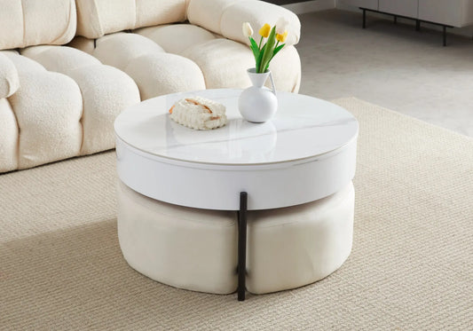 Table basse pouf noir céramique marbre blanc VÉGA New Design