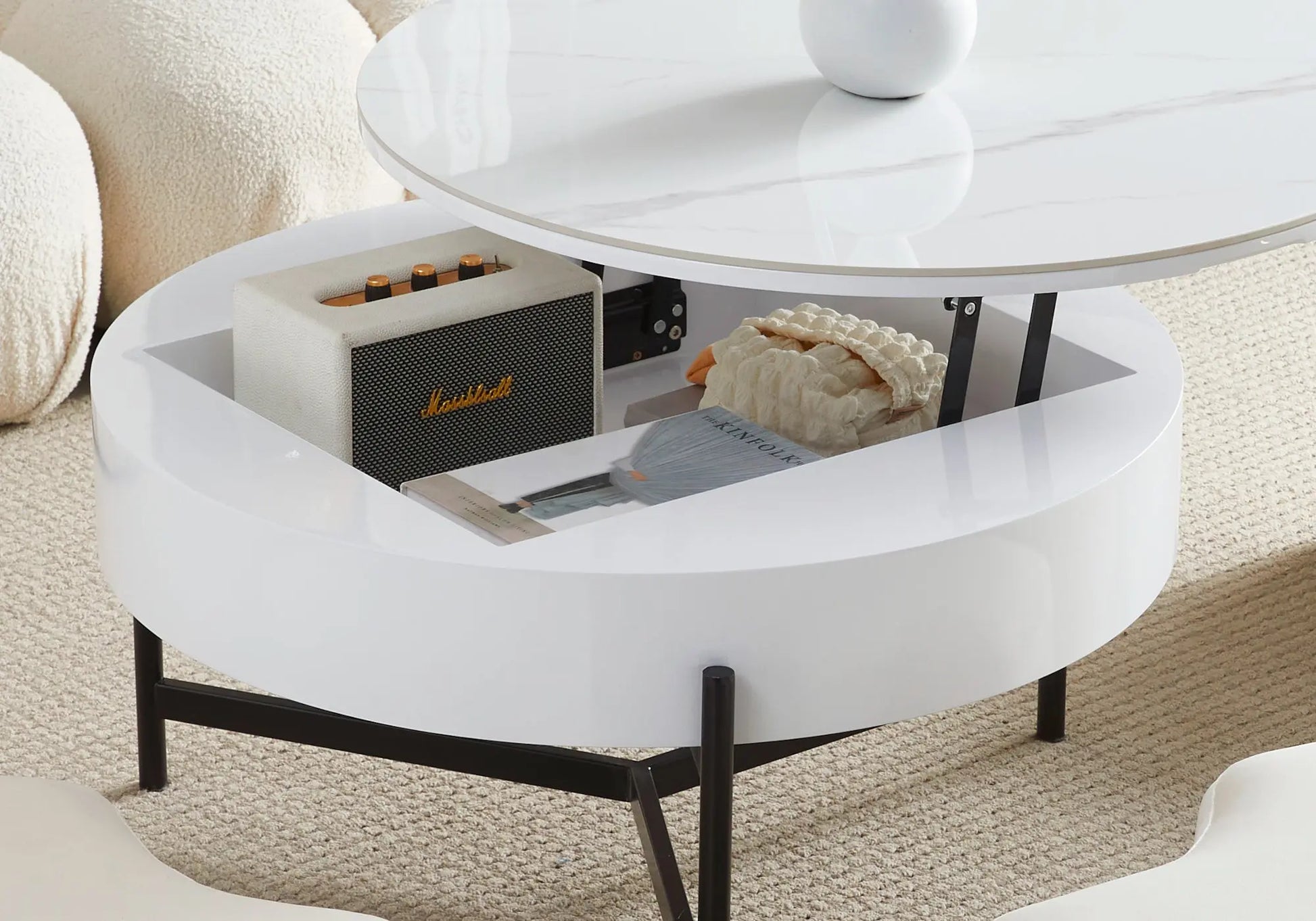 Table basse pouf noir céramique marbre blanc VÉGA New Design