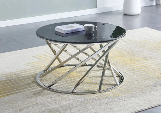 Table basse ronde argent marbre noir ELGA - DEKOFLIX