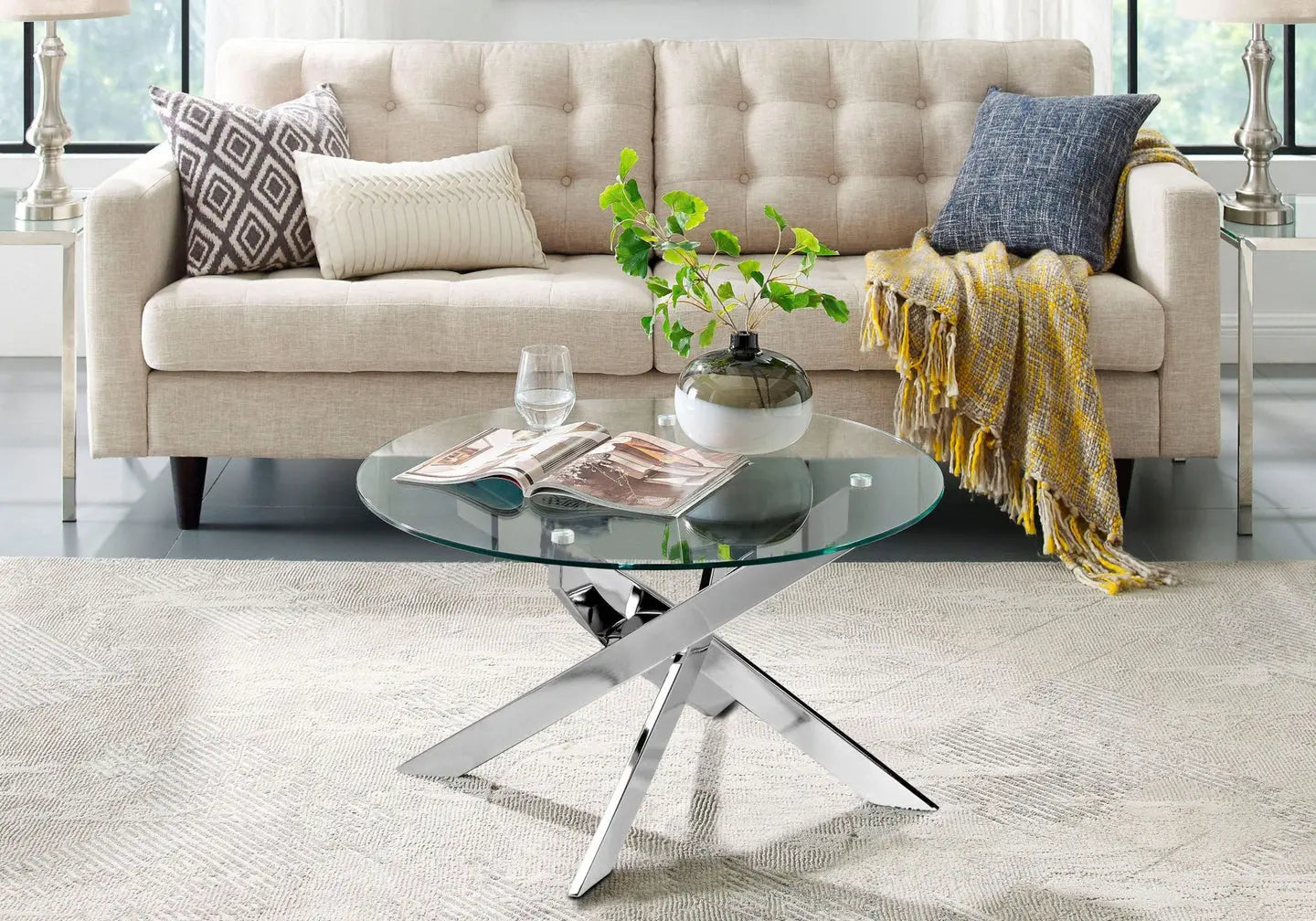 Table basse ronde argent verre JOY New Design