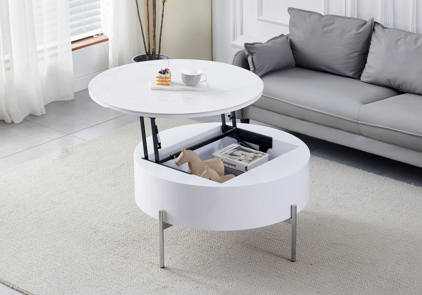 Table basse ronde chromée céramique marbre blanc VEGA New Design