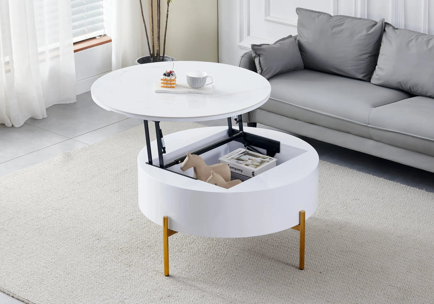 Table basse ronde dorée céramique marbre blanc VEGA New Design