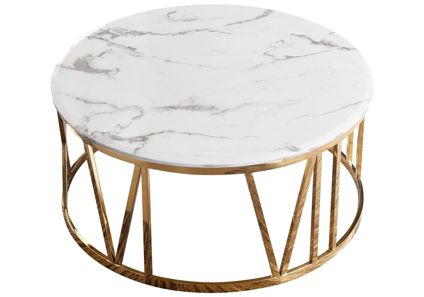 Table basse ronde dorée marbre blanc GEVA New Design