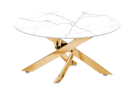 Table basse ronde dorée marbre blanc JOY New Design