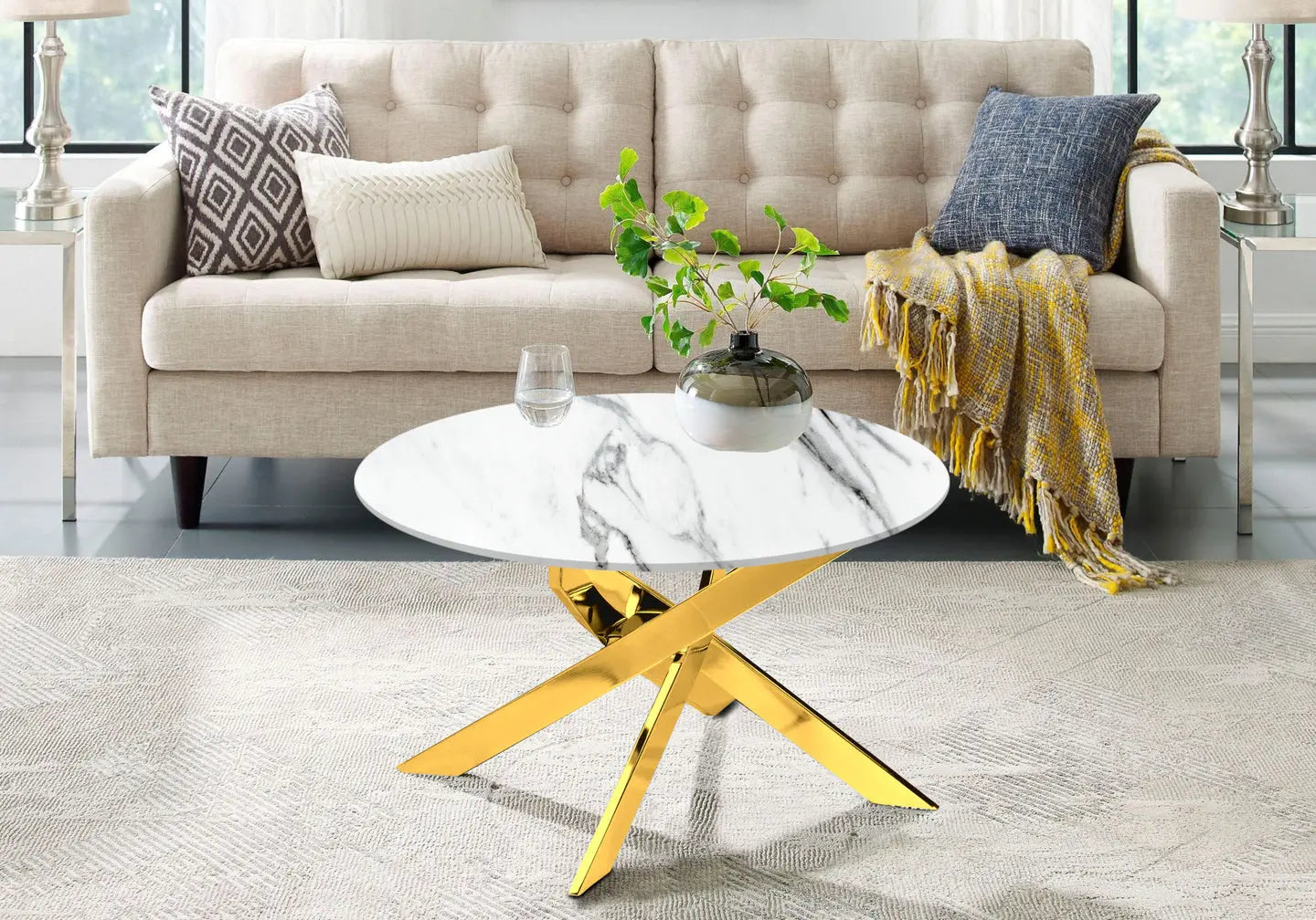 Table basse ronde dorée marbre blanc JOY New Design
