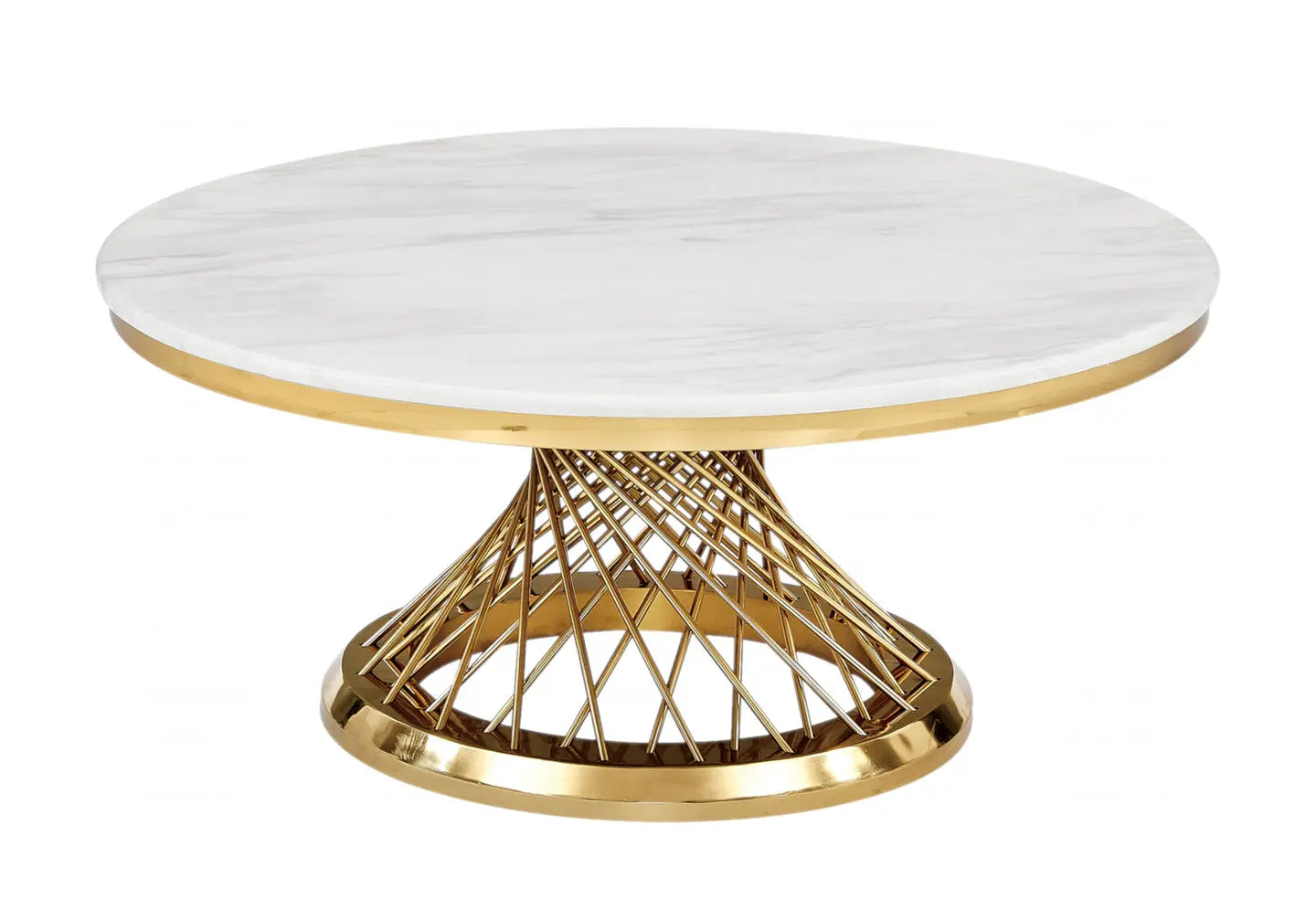 Table basse ronde dorée marbre blanc LUC New Design
