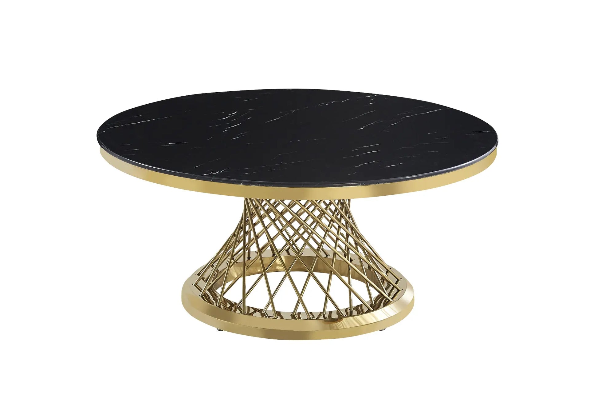 Table basse ronde dorée marbre noir LUC New Design