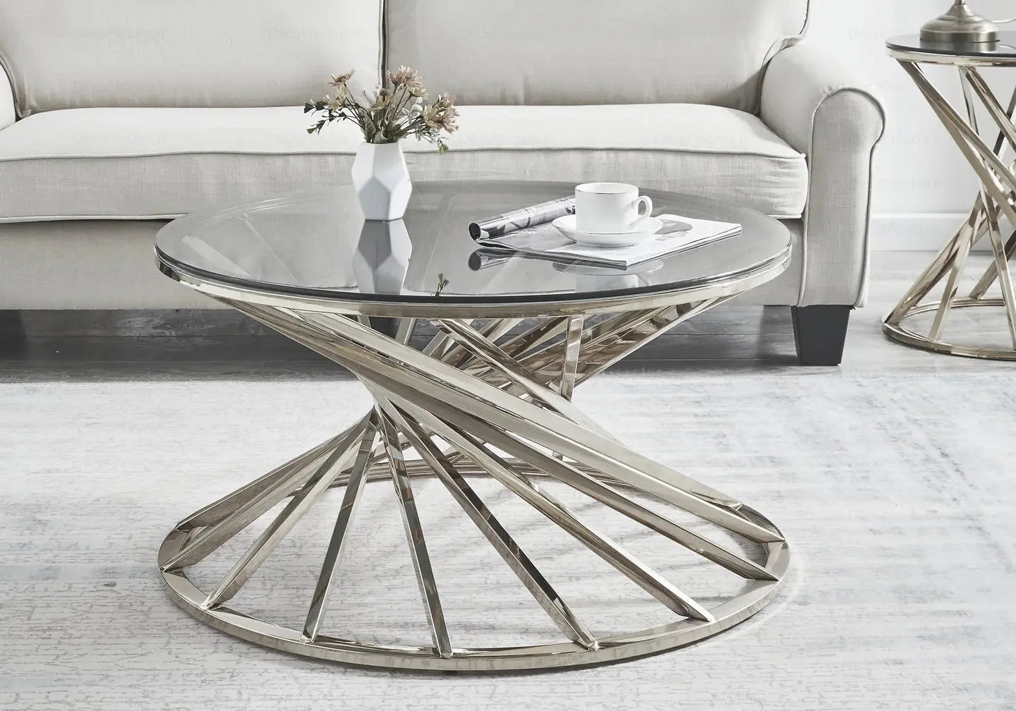 Table basse ronde en verre argent RUBY New Design