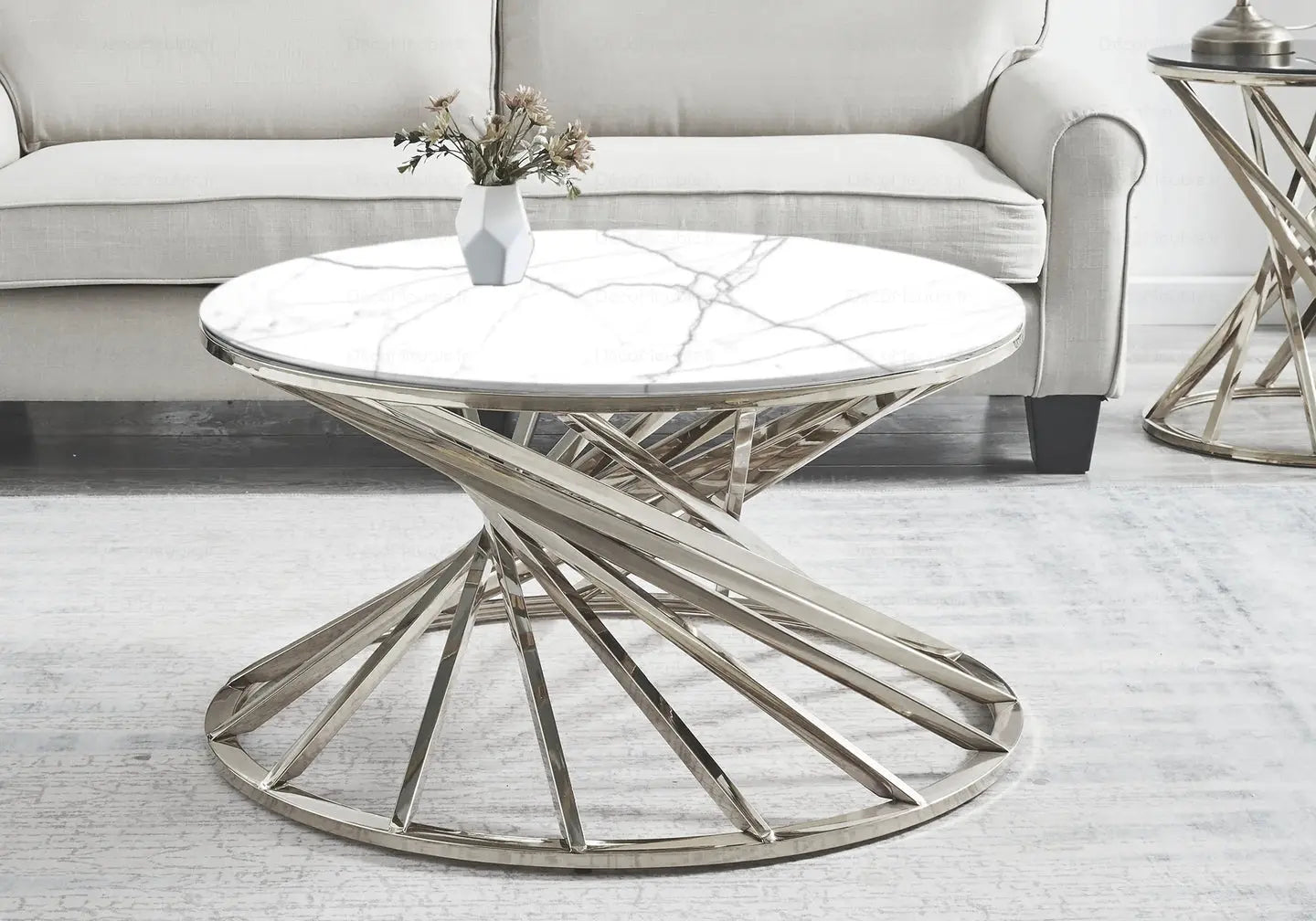 Table basse ronde en verre argent RUBY New Design