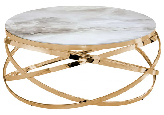 Table basse ronde marbre beige doré EVO New Design