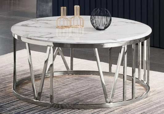 Table basse ronde marbre blanc GEVA New Design