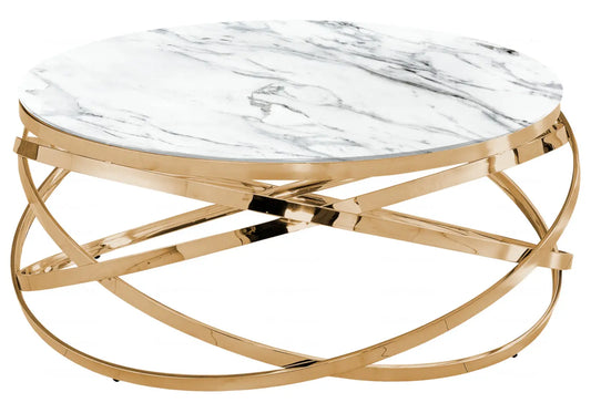 Table basse ronde marbre blanc doré EVO New Design