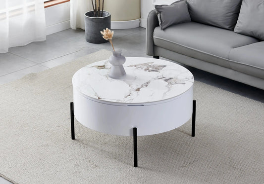 Table basse ronde noire céramique marbre beige VEGA New Design