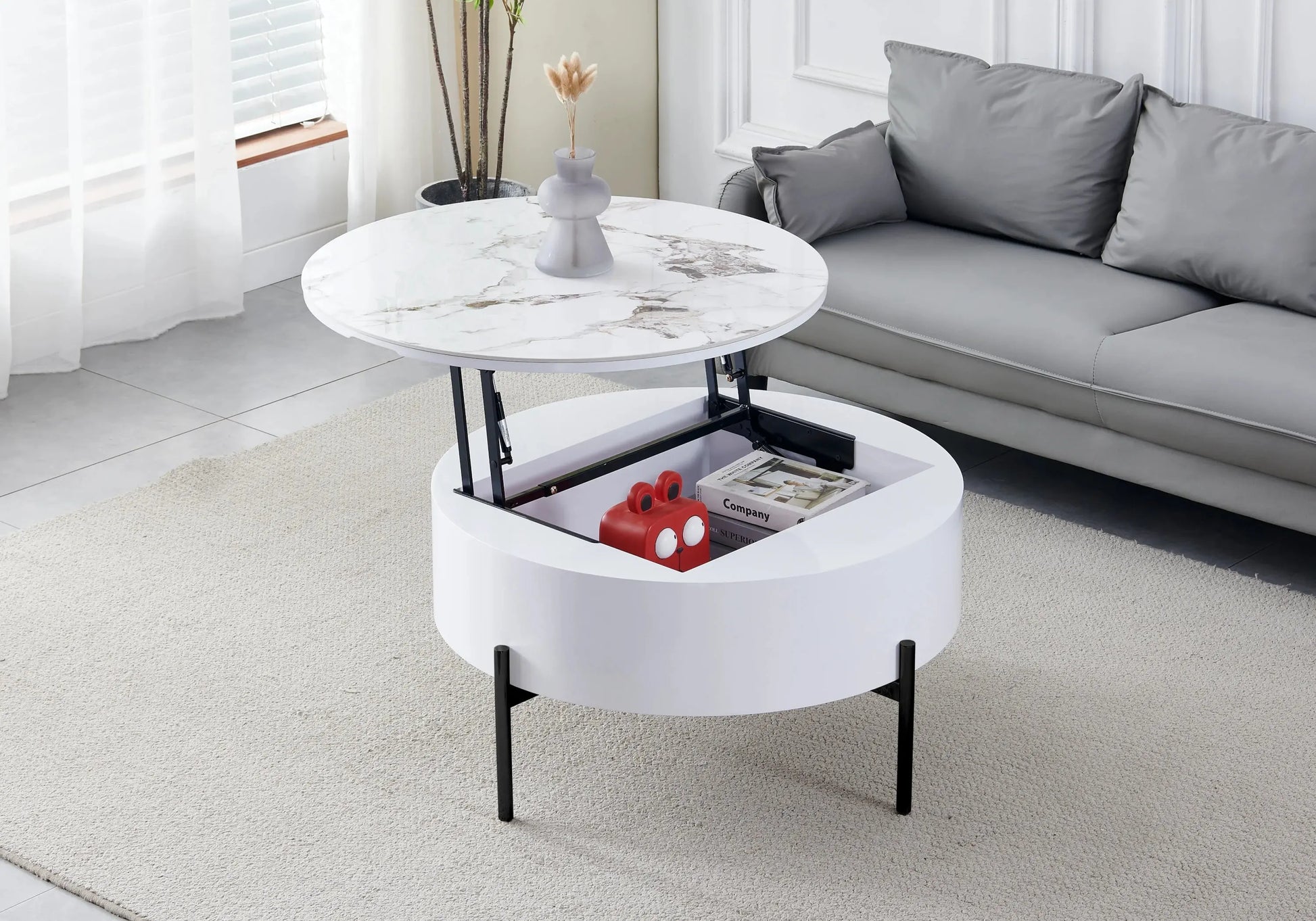 Table basse ronde noire céramique marbre beige VEGA New Design