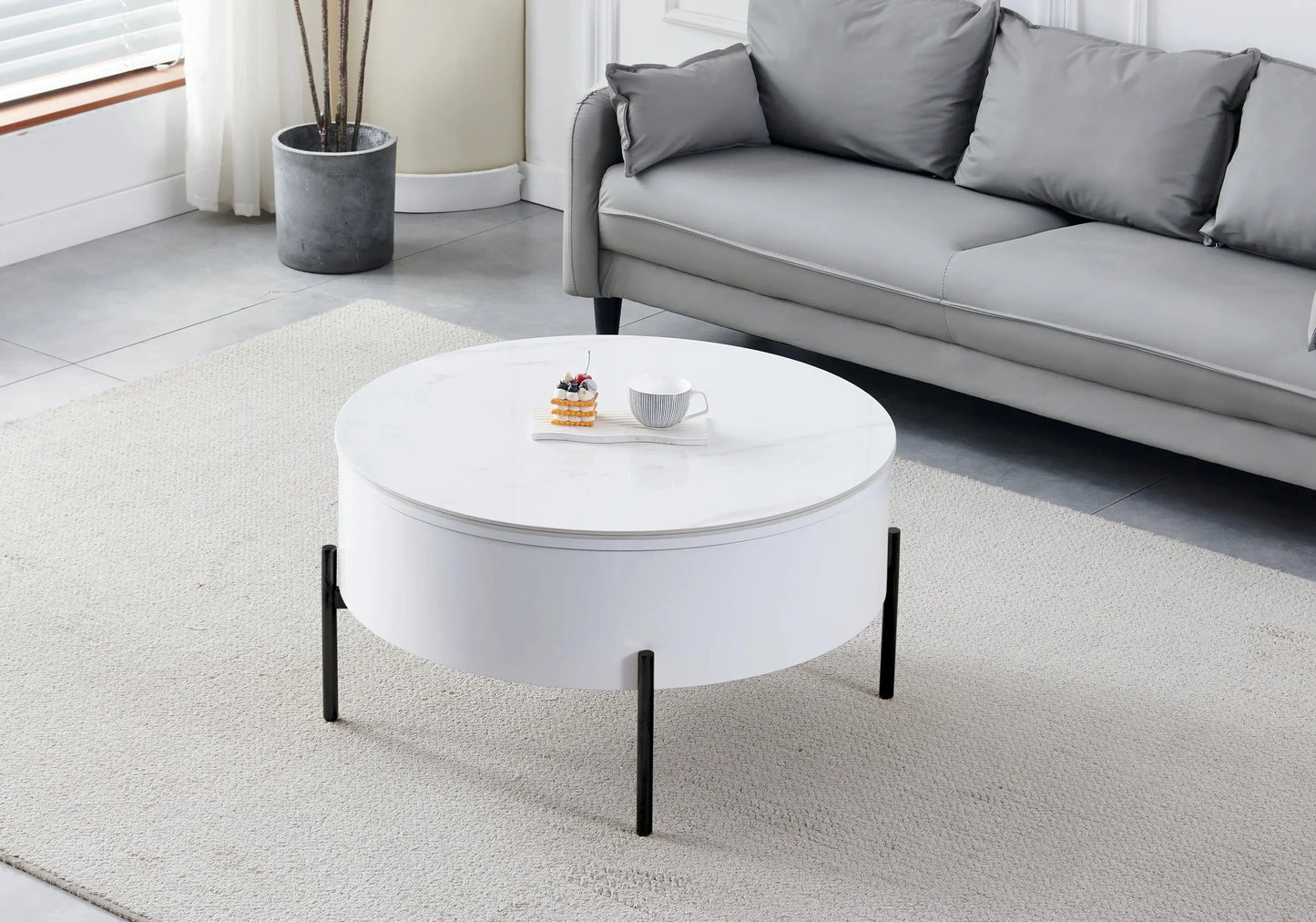 Table basse ronde noire céramique marbre blanc VEGA New Design