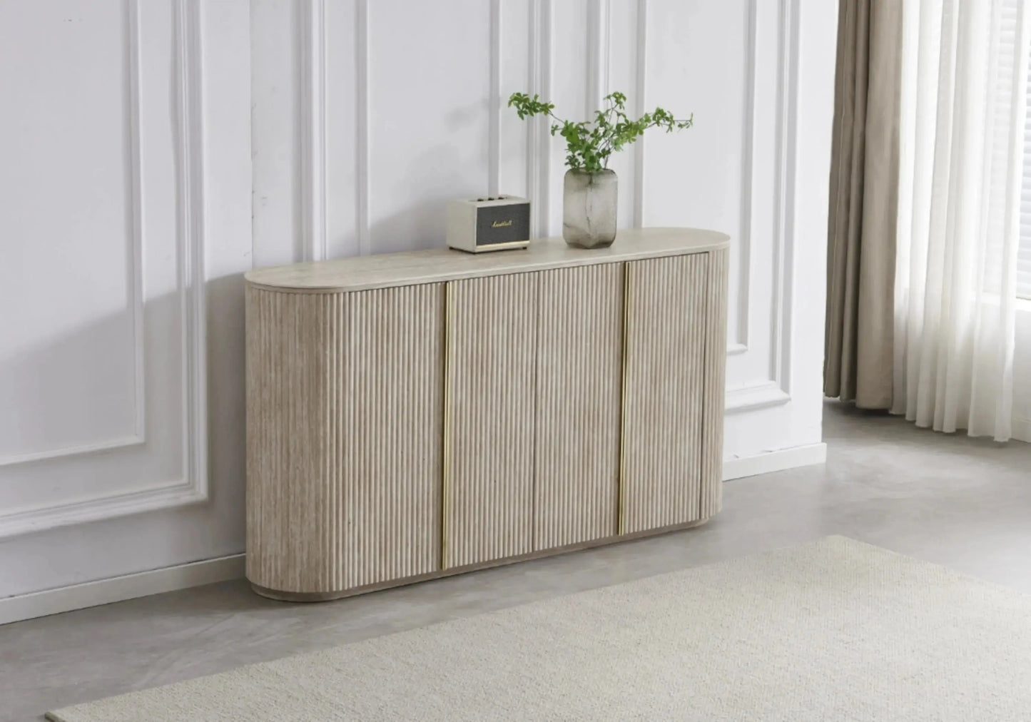 Buffet travertin sable ovale design ovale – TERRA Galerie du Mobilier