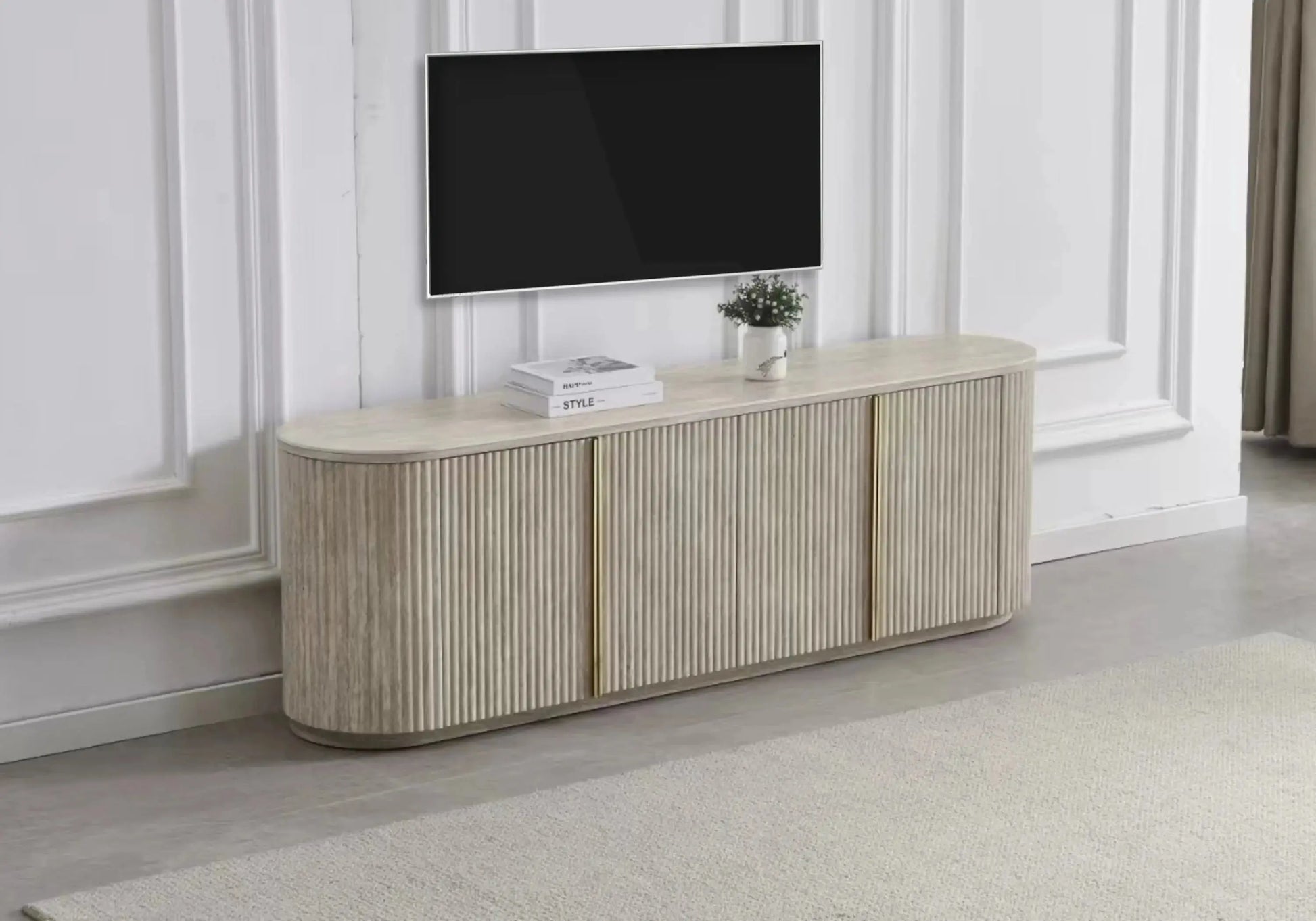 Buffet travertin sable ovale design ovale – TERRA Galerie du Mobilier