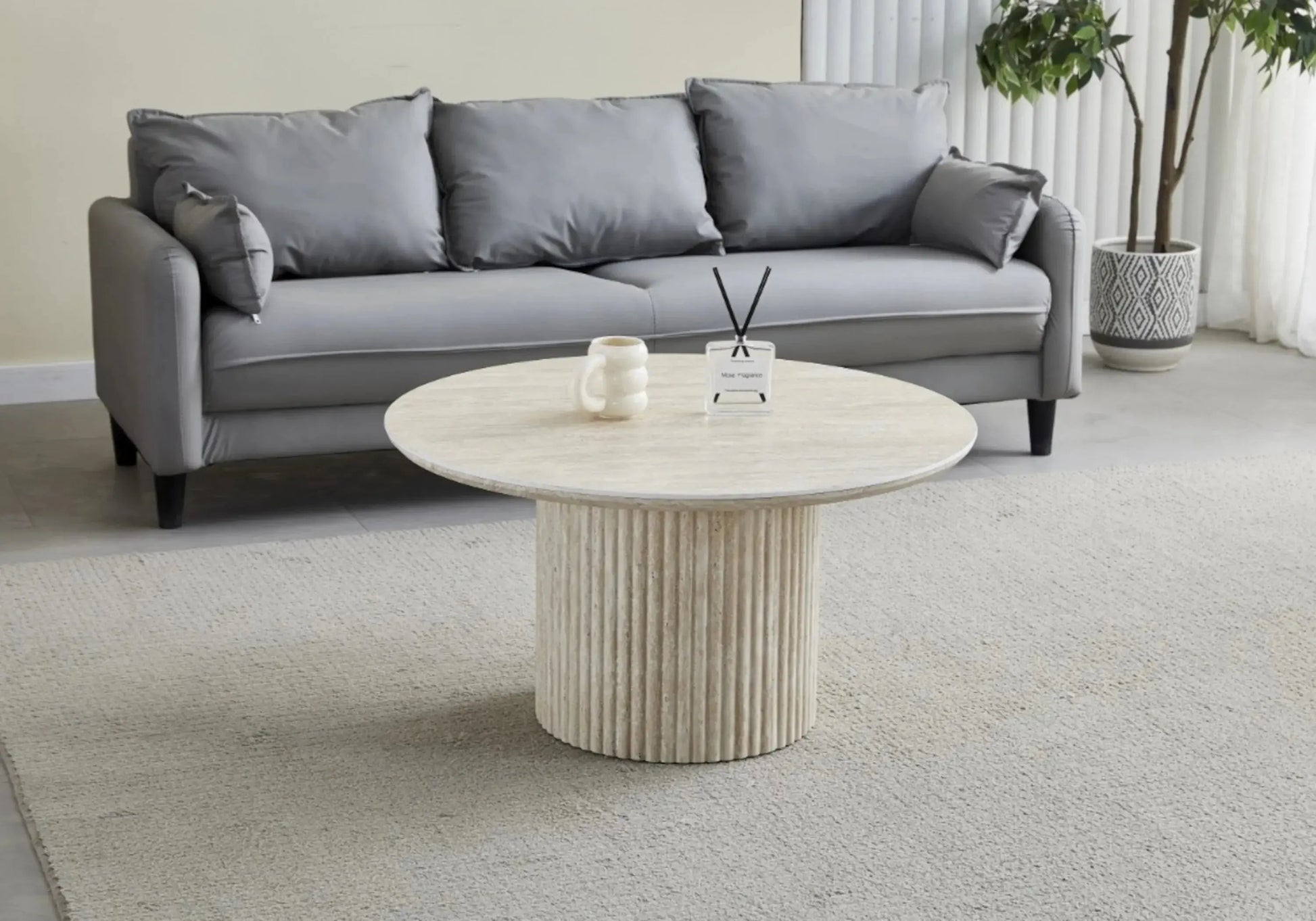 Buffet travertin sable ovale design ovale – TERRA Galerie du Mobilier