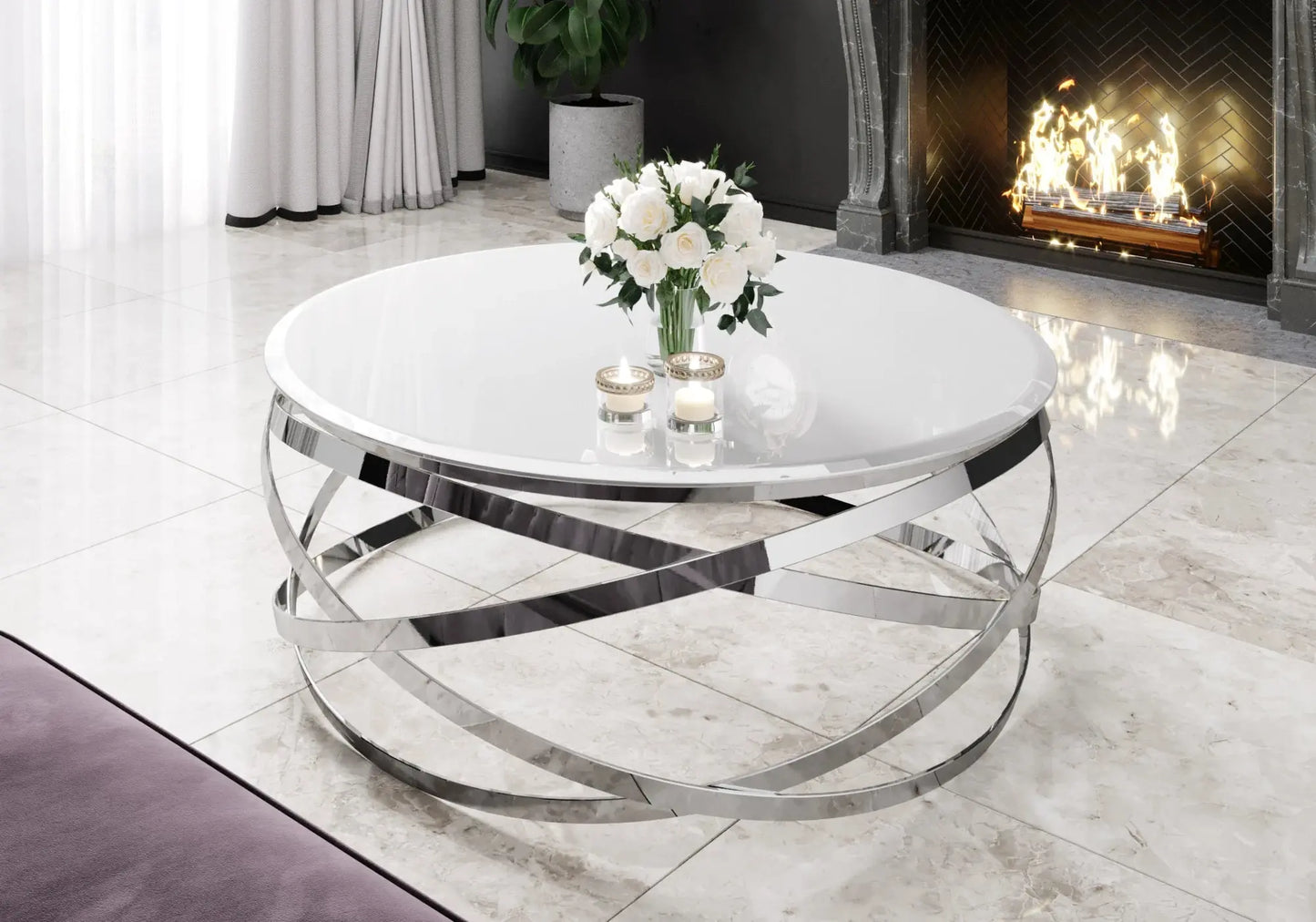 Table basse ronde verre blanc EVO - DEKOFLIX