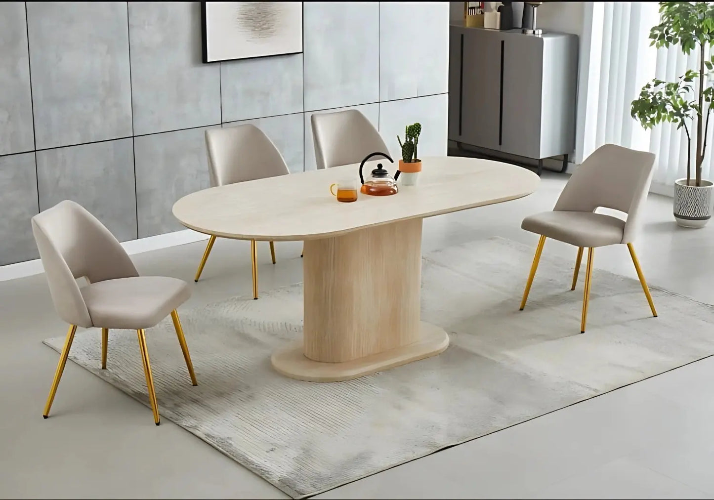 Table bois et chaises dorées taupe ELNA élégante