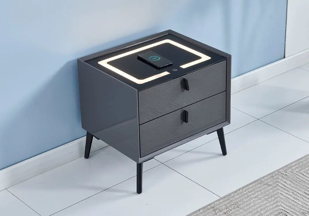 Table chevet led chargeur gris noir LENI New Design