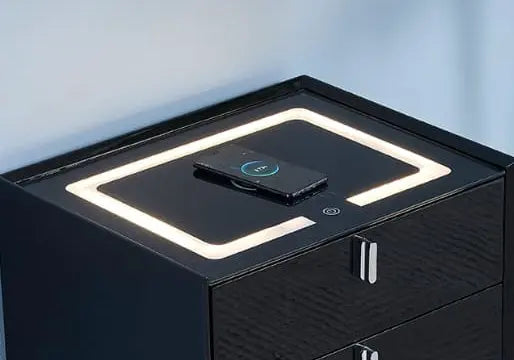 Table chevet led chargeur noir argent LENI New Design