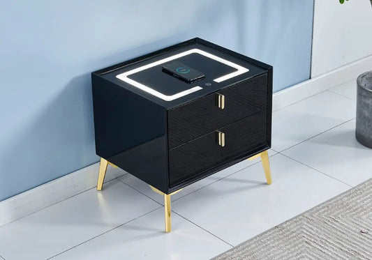 Table chevet led chargeur noir doré LENI New Design