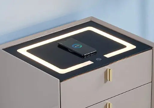 Table chevet led chargeur taupe doré LENI New Design