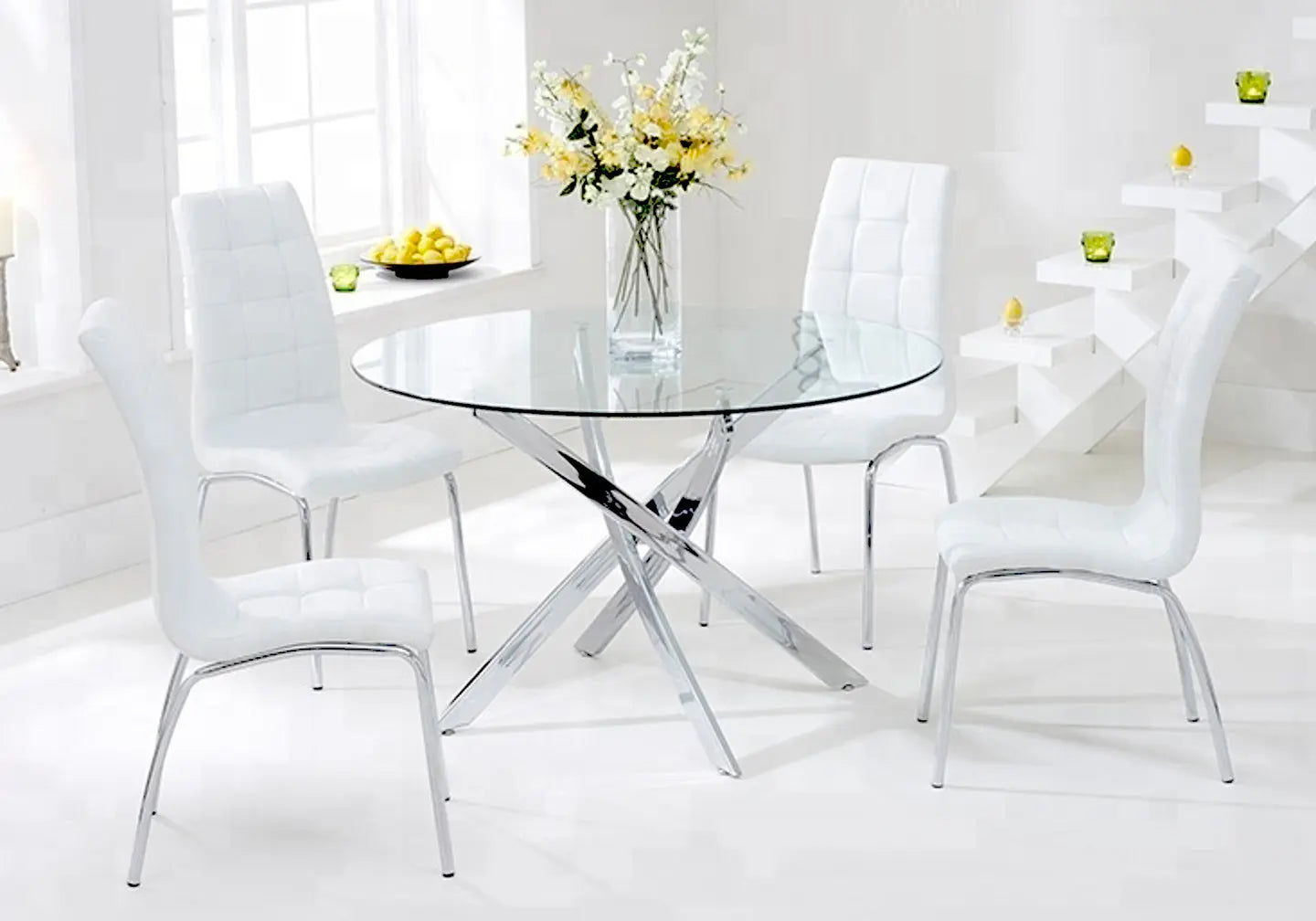 Table chromé 6 chaises blanches DESIGN New Design