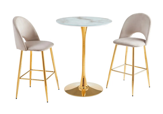 Table de bar dorée marbre blanc VIOLA New Design