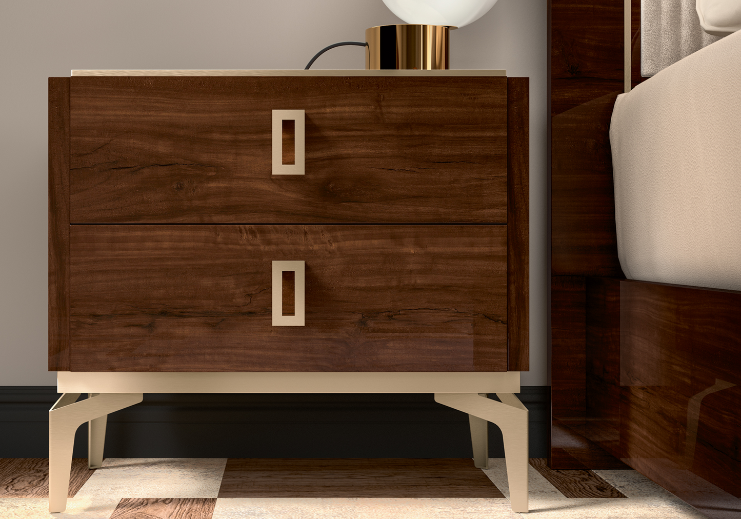 Chambre 160x200 noyer commode miroir – Eva