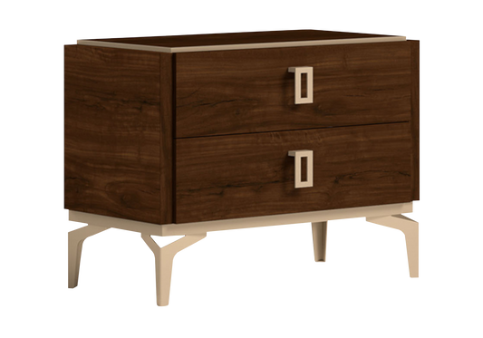 Table de chevet noyer laqué 2 tiroirs – Eva