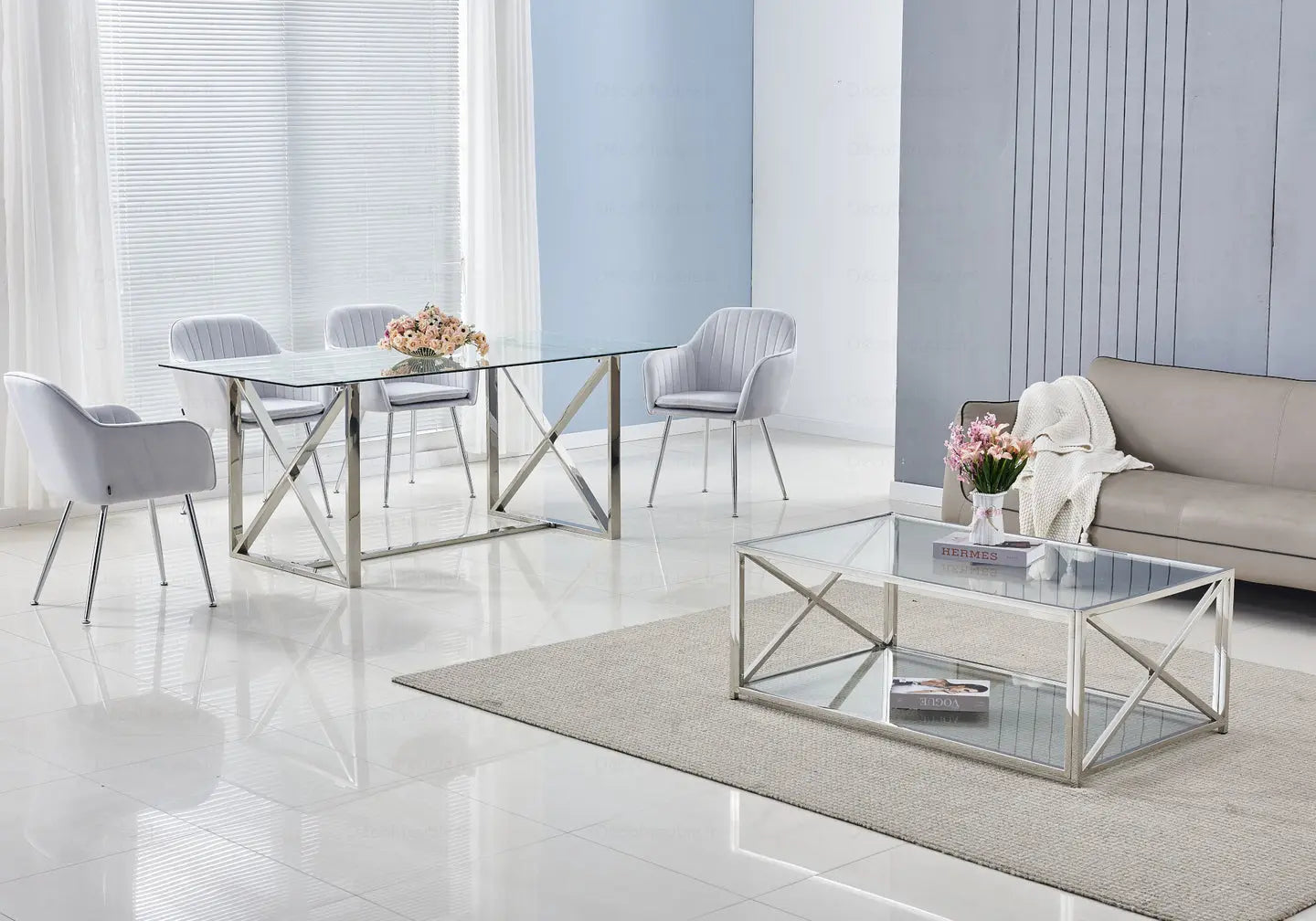 Table en verre et chaises grises AVAS New Design