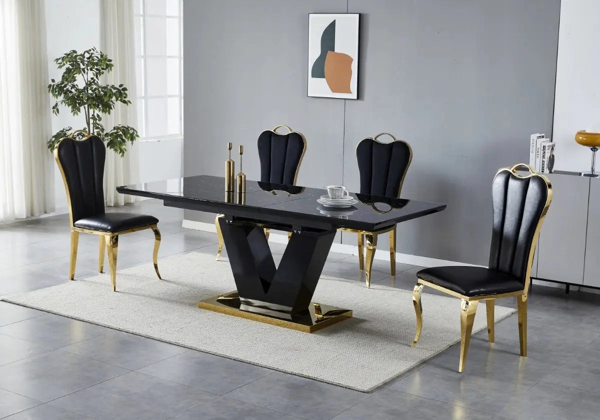 Ensemble table chaise dorée marbre noir MAX - DEKOFLIX