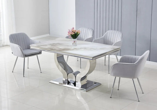 Table et chaises marbre beige argent NEA New Design