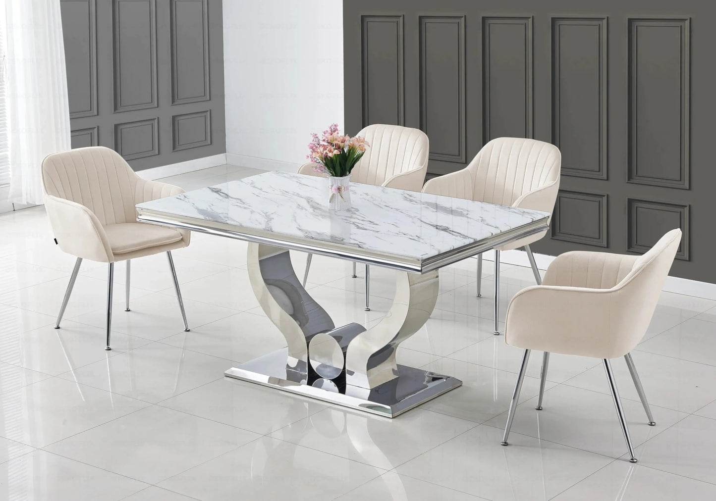 Table et chaises marbre beige argent NEA New Design