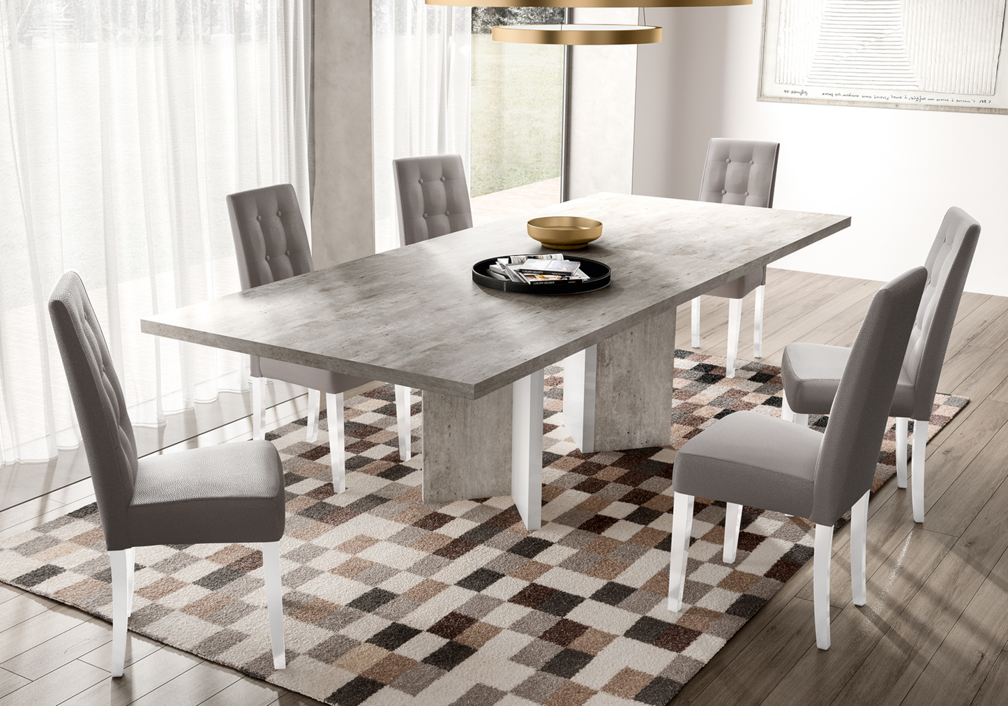 Table extensible avec 6 chaises blanc béton – Treviso