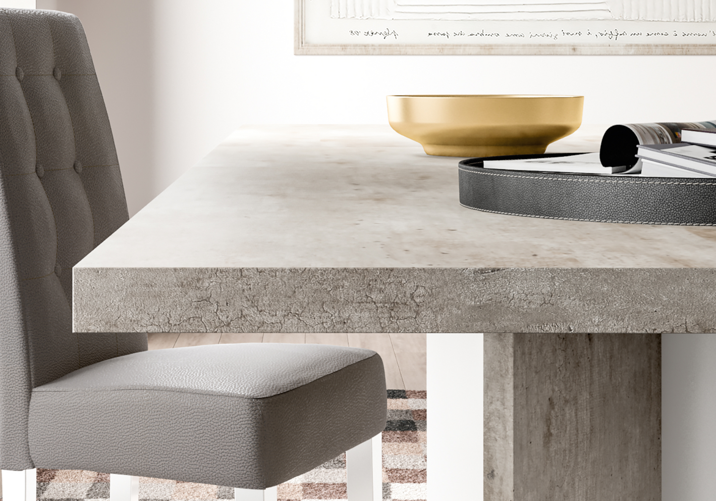 Table extensible avec 6 chaises blanc béton – Treviso