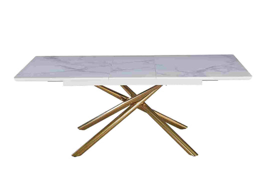 Table extensible céramique dorée marbre blanc PATSY - DEKOFLIX