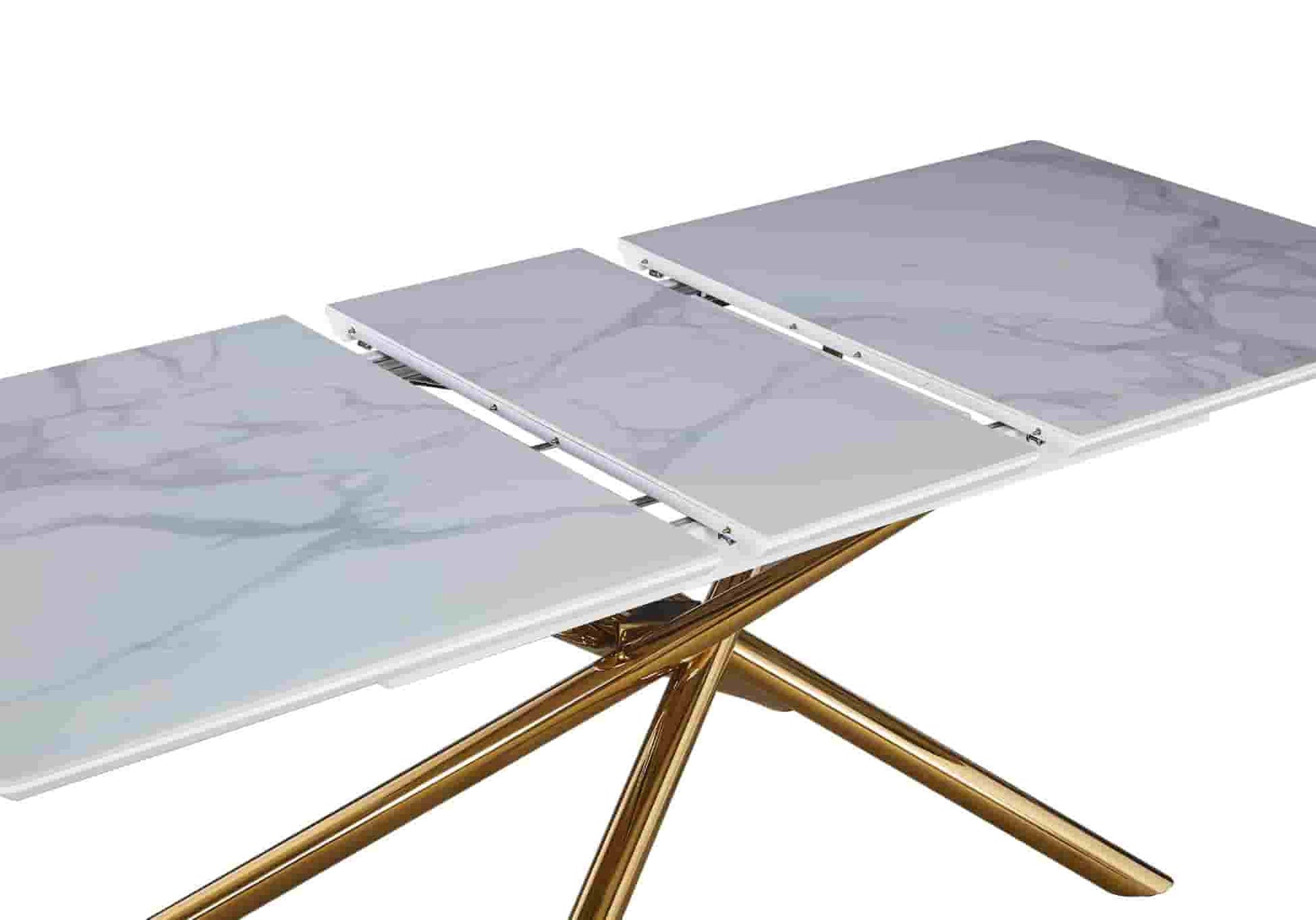 Table extensible céramique dorée marbre blanc PATSY - DEKOFLIX