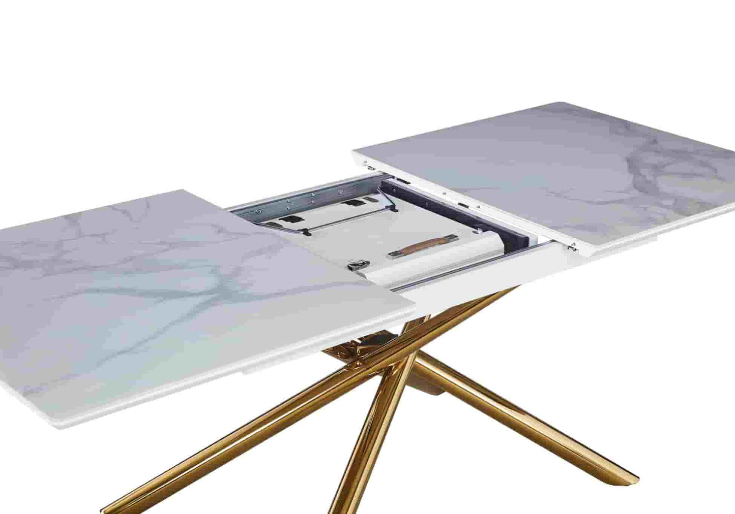 Table extensible céramique dorée marbre blanc PATSY - DEKOFLIX