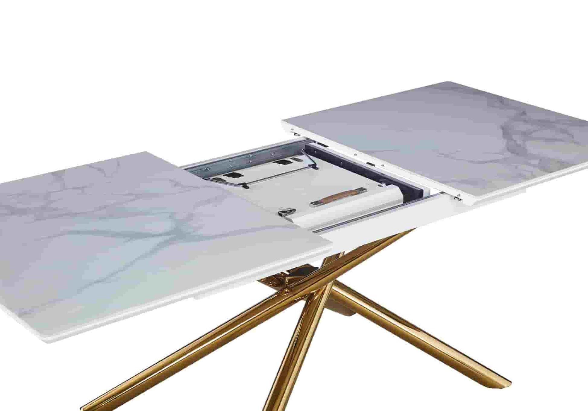 Table extensible céramique dorée marbre blanc PATSY - DEKOFLIX