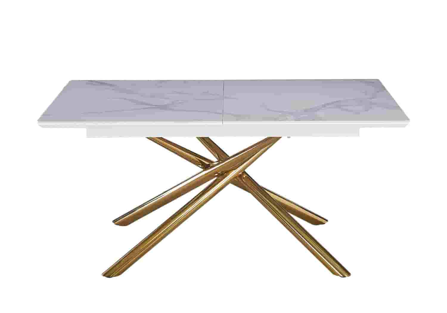 Table extensible céramique dorée marbre blanc PATSY - DEKOFLIX