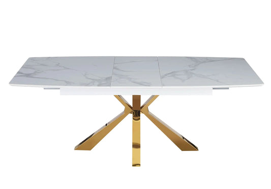 Table extensible céramique dorée marbre blanc URSO - DEKOFLIX