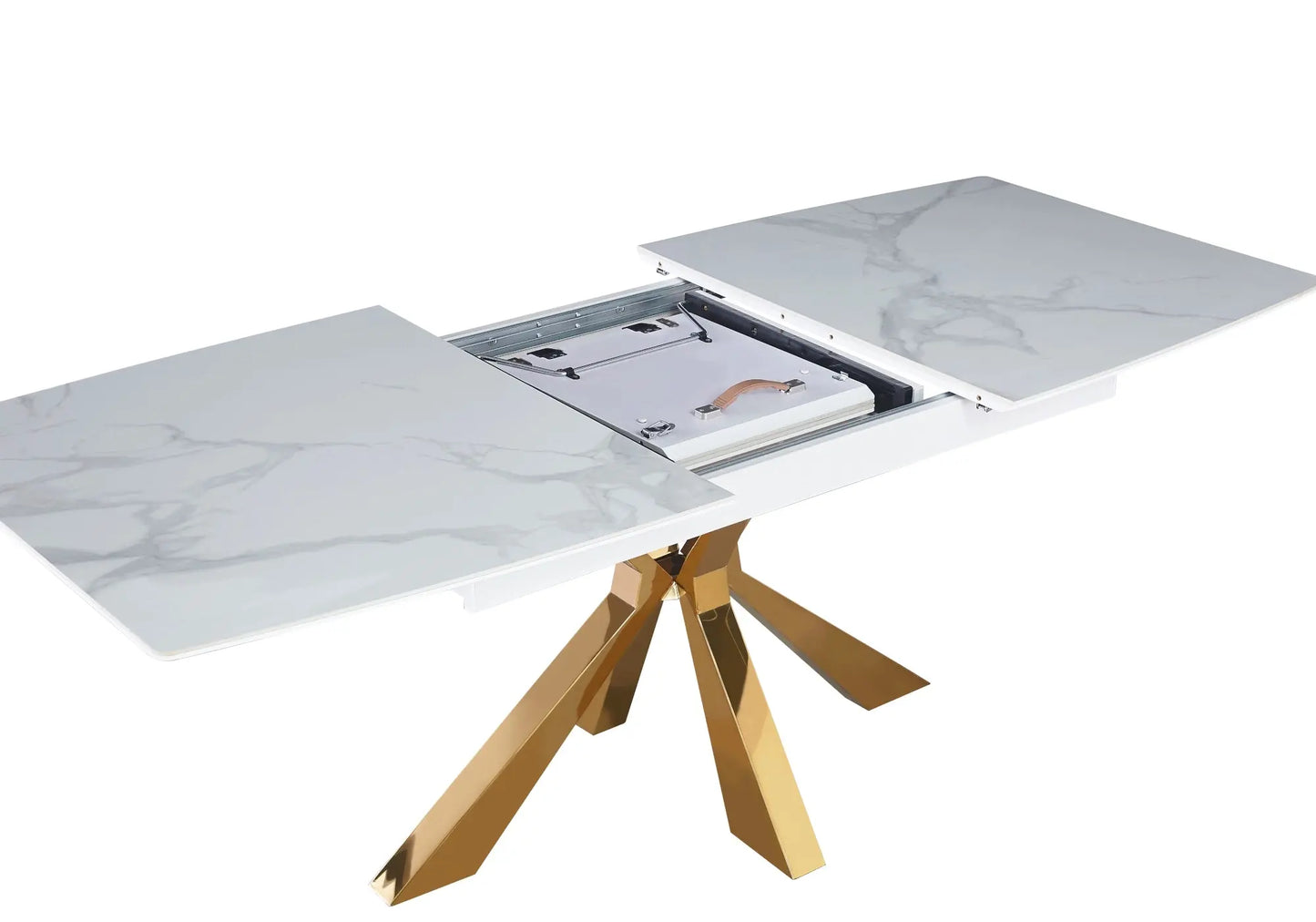 Table extensible céramique dorée marbre blanc URSO New Design